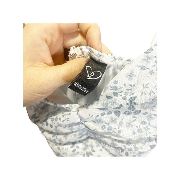 Windsor Juniors Floral Mini Bodycon Dress Size S Sleeveless Sweetheart Blue Whit - Picture 4 of 6